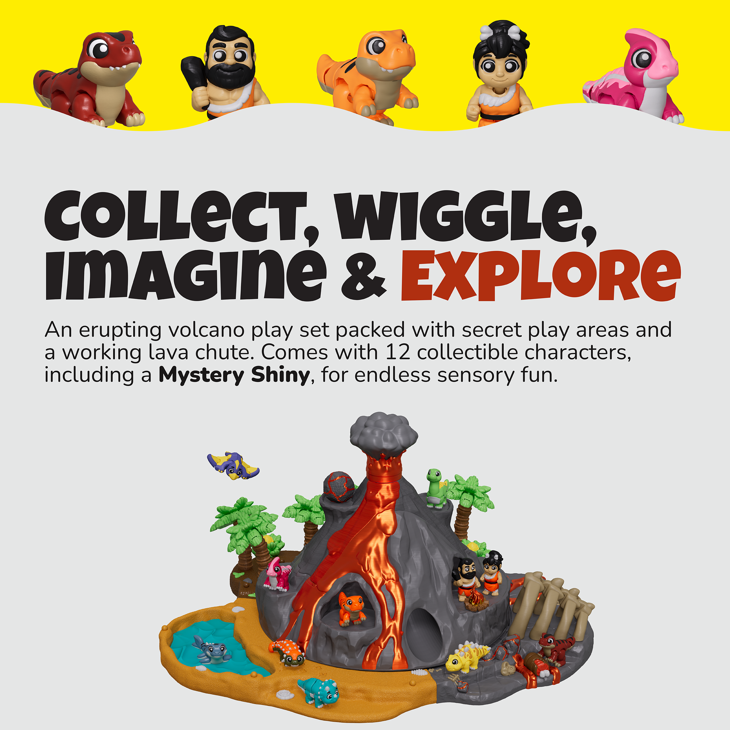 Wigglitz Volcano Playsetz – Dino Volcano Playset with 12 Collectible ...
